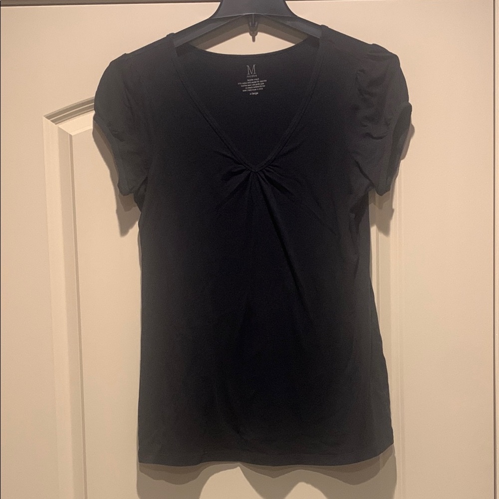 Black Fitted Cap Sleeve Ruched Blouse ~ XL